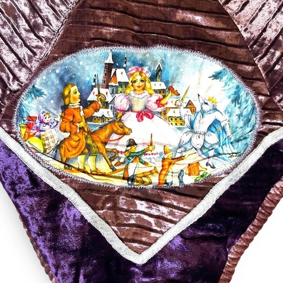 VTG Handmade Tree Skirt Christmas Holiday Children Winter Star Purple Velvet - Picture 8 of 9